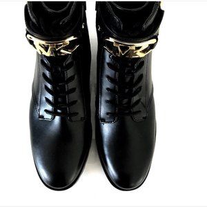 Michael Kors Kincaid Lace Up Bootie Ankle Boot Combat Leather Black